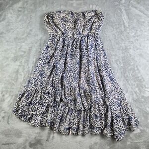 Free People Dress Small Beige Blue Halter Safari Sunset Halter Asymmetrical